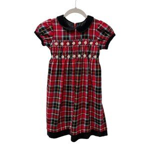 Hanna Andersson Girls Red Plaid Dress With Velvet Collar Christmas 120 sz 6